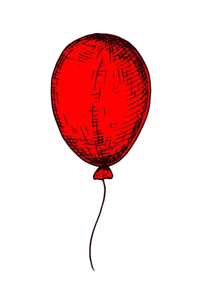 Palloncino Rosso Disegnato Mano Isolato Bianco Illustrazione Vettoriale Stile Schizzo — Vettoriale Stock
