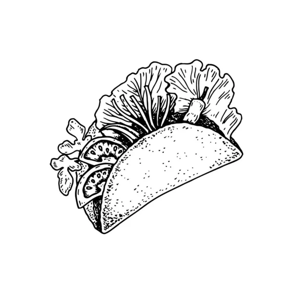 Handgezeichnete Mexikanische Tacos Vektorillustration Skizzenstil — Stockvektor