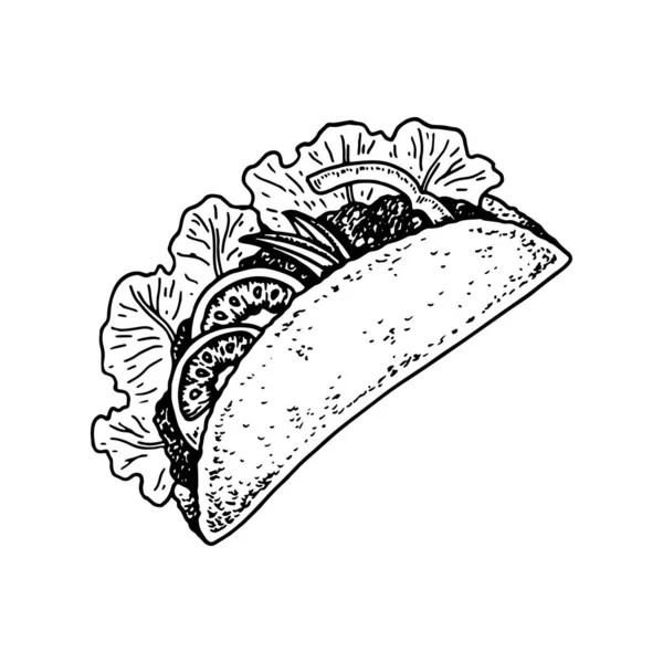 Handgezeichnete Mexikanische Tacos Vektorillustration Skizzenstil — Stockvektor