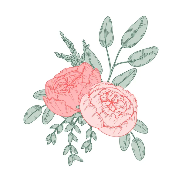 Ręcznie Narysowana Wiązanka Kwiatów Ilustracja Wektora Element Projektu Kwiaciarni Ślubnej — Wektor stockowy