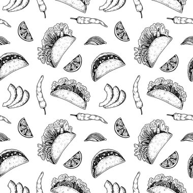 Meksika yemeği ve taco karışımı. Robot resim biçiminde vektör illüstrasyonu