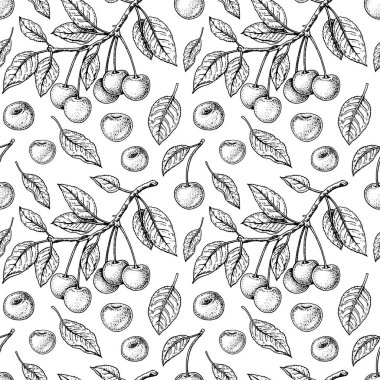 El çizimi kirazsız desen. Robot resim biçiminde vektör illüstrasyonu