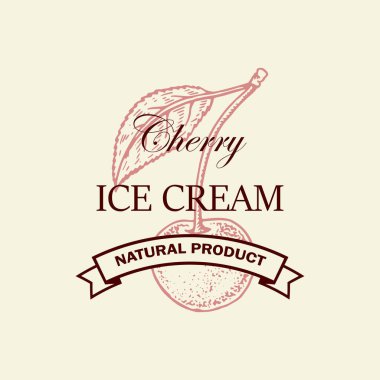 El çizimi vişneli dondurma logosu. Robot resim biçiminde vektör illüstrasyonu