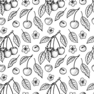 El çizimi kirazsız desen. Robot resim biçiminde vektör illüstrasyonu