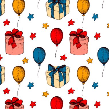 Elle çizilmiş mutlu yıllar, kusursuz desen. Renkli çizim tarzında vektör illüstrasyonu