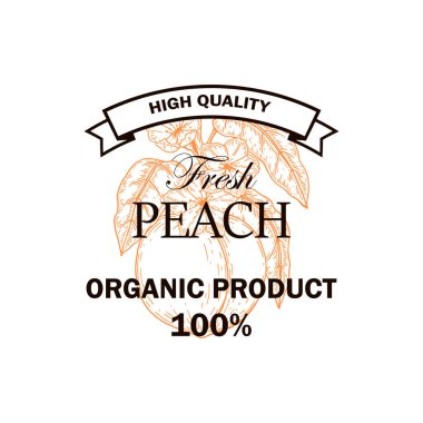 El yapımı şeftali ürünü logosu. Robot resim biçiminde vektör illüstrasyonu