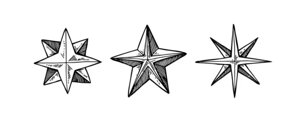 Conjunto Estrelas Desenhadas Mão Ilustração Vetorial Estilo Esboço — Vetor de Stock