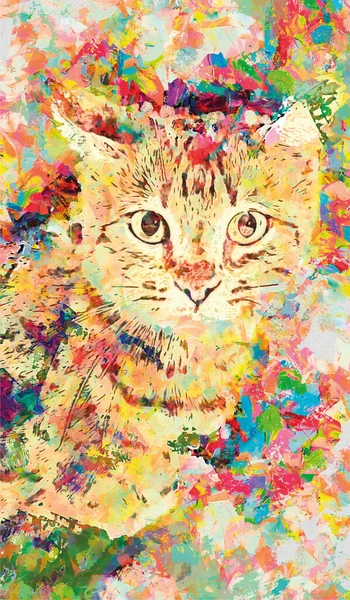 Colorful Cat Watercolor Drawing Design