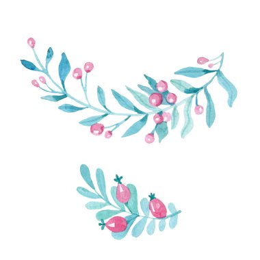 Lahana ve böğürtlenli Noel suluboya kartı.