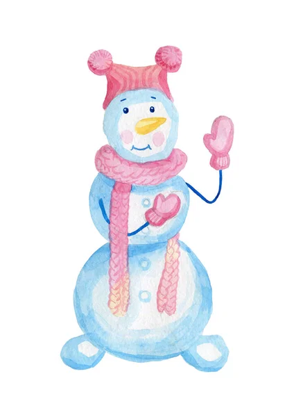 Aquarela mão original de boneco de neve com presentes — Fotografia de Stock