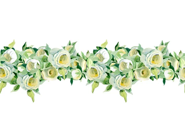 Floral bordure sans couture cadre aquarelle avec des fleurs roses et blanches. Aquarel — Photo