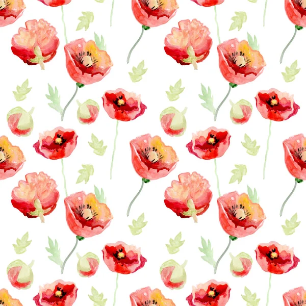 Aquarell floralen Hintergrund mit roten Mohnblumen. Romantische zarte Blumen. Handgezeichnete nahtlose Muster für das Design der Konsumgüterindustrie. Raster-Illustration — Stockfoto