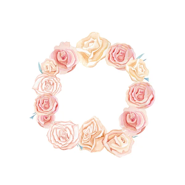 Watercolor round frame place for inscription rose — Stock Photo, Image
