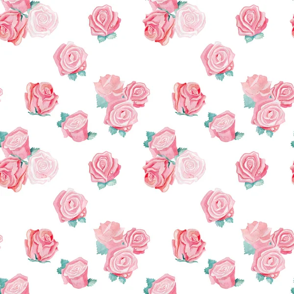 Акварельні ніжні квіти на білому тлі пелюстки троянди візерунок рожеве кохання — стокове фото