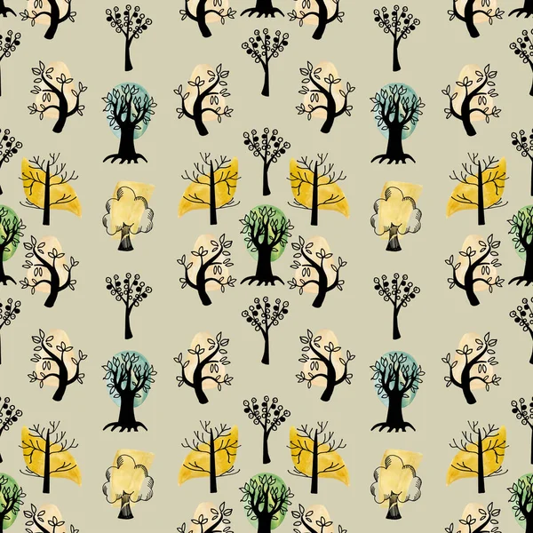 Seamless pattern of a stylized forest of trees drawn by hand —  Fotos de Stock