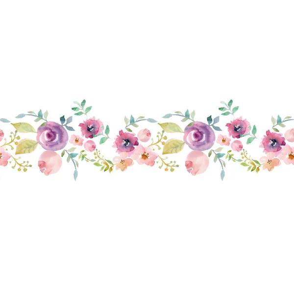 Floral seamless watercolor frame border — Stock Photo, Image