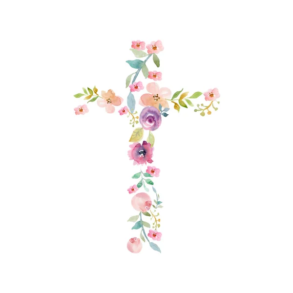 Easter green spring cross of Jesus in my heart concept. Collage from springs plants branches and flowers. Isolated. You can find all the full sized images in my portfolio. — Stock Photo, Image