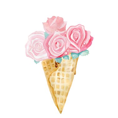 Beyaz arkaplanda dondurmanın suluboya çizimi