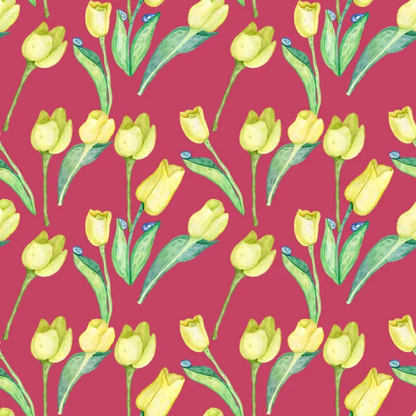 Nahtloses Muster mit Frühlingsblumen Tulpen. Aquarell handgezeichnete Blumen. — Stockfoto