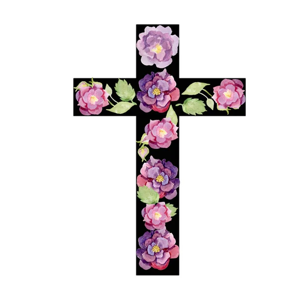 Easter cross of Jesus made from summer plants and flowers. Isolated handmade collage from macro photos. — Stock Photo, Image