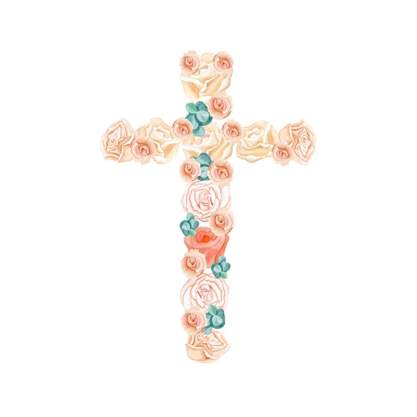 Easter cross of Jesus made from summer plants and flowers. Isolated handmade collage from macro photos. — Stock Photo, Image