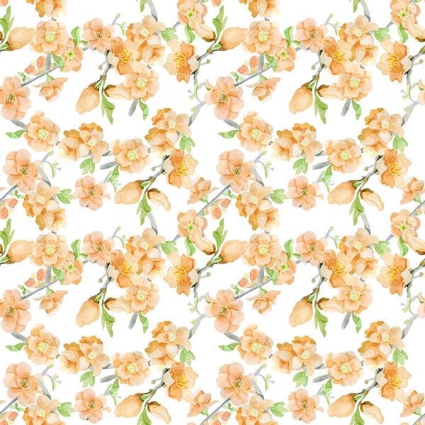 Beautiful peach flowers watercolor seamless pattern background