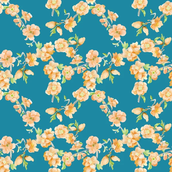 Beautiful peach flowers watercolor seamless pattern background — Stock fotografie