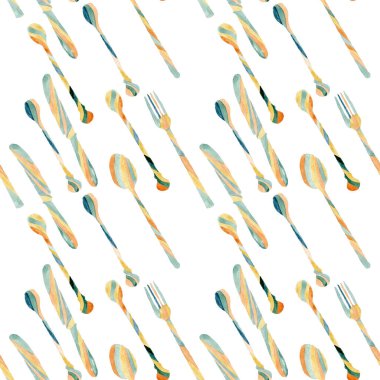 Beyaz arkaplan, düz yatak ve üst görünüm üzerine çeşitli çatal bıçak koleksiyonu,