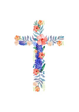 Ayçiçeği haçı. Hristiyanlık. Çiçekten yapılmış Din Haçı. Beyazda izole edilmiş