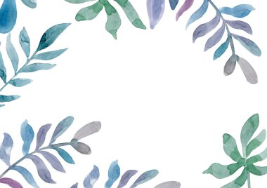 Set of hand-drawn watercolor frame, Green Leaves olive branch