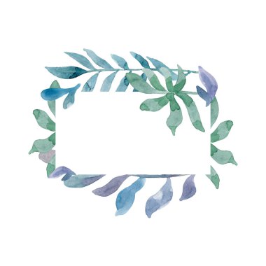 Set of hand-drawn watercolor frame, Green Leaves olive branch