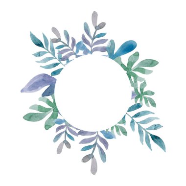 Sulu boya şeklinde yuvarlak tropikal çerçeve. Sosyal ağlarda posta kartı, web tasarımı veya paylaşımı için parlak yeşil tropikal çerçeve