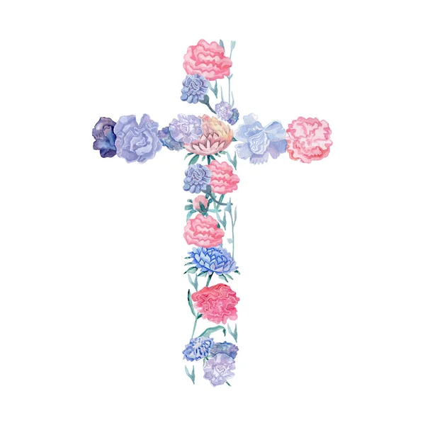 Blomma kors av diantus och aster pastell färger rosa och lila isolerad — Stockfoto
