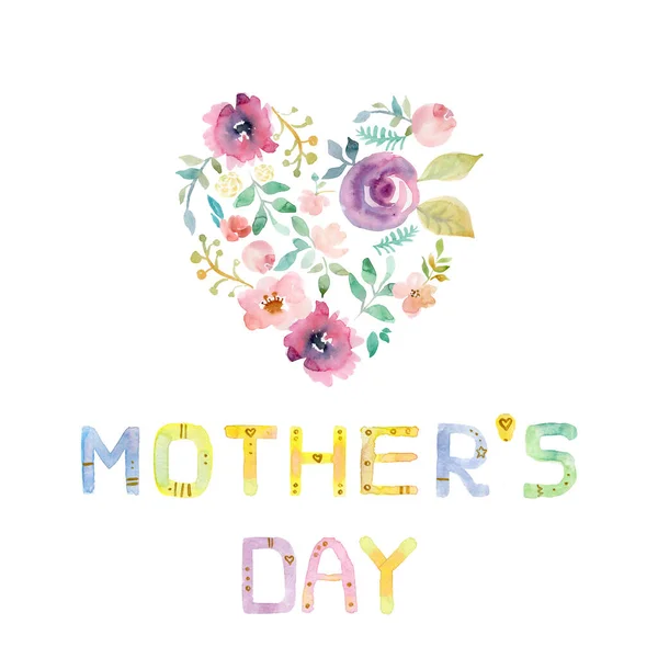 Feliz Día de las Madres. Ilustración caligráfica hecha a mano. Tarjeta de día de las madres con corazón. —  Fotos de Stock
