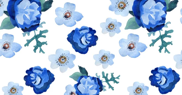 Bakgrunden till sociala nätverk är akvarell blå blommor vy ovanifrån — Stockfoto