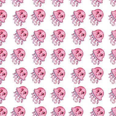 Kusursuz desenli dijital kağıt bebek kumaşları için sevimli pembe denizanası.