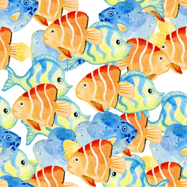 Aquarienfische helles Aquarell nahtloses Muster, digitales Papier — Stockfoto