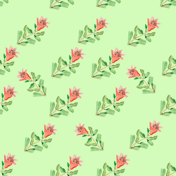 Nahtlose Muster Granatapfelblüten für die Verpackung traditionellen türkischen Tee grünen Hintergrund — Stockfoto