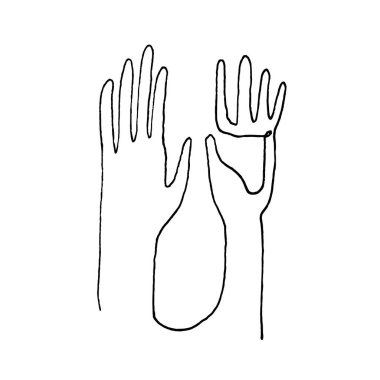 Eller yukarı. El yapımı Skech vektör sanatı. Çizim, siluet, çizim