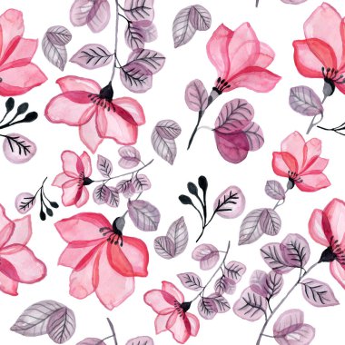 Seamless floral pattern. Isolated hand drawn with big flowers, eucalyptus and berries for wallpaper design, textile, fabric