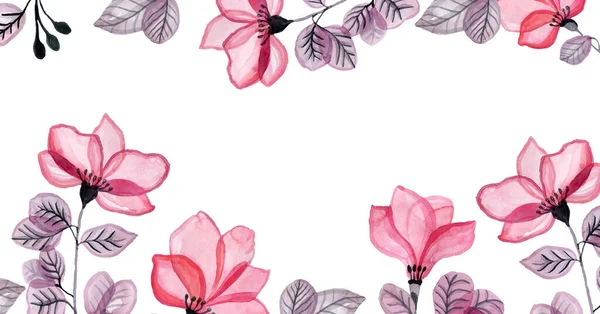 Banner for social networks watercolor transparent pink flowers — Stok fotoğraf