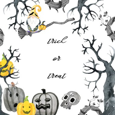 Cadılar Bayramı Meydanı Kartpostalları Ağaç Boyası El Korkunç Ağaçlar