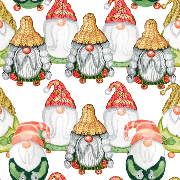 Цифровий папір Безшовний візерунок милий різдвяний гномів акварель вручну — стокове фото