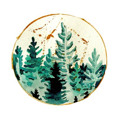 El boyasıyla suluboya, resim, Noel ağacı sisi, daire şeklinde.