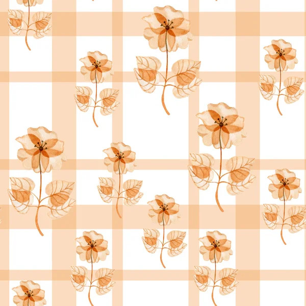 Zökkenőmentes minta ketrec bézs és fehér finom delecat virágok — Stock Fotó