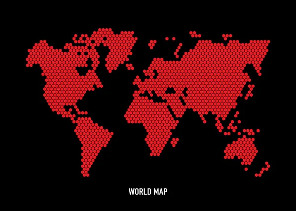 Sechseckige Weltkarte auf schwarzem Hintergrund — Stockvektor