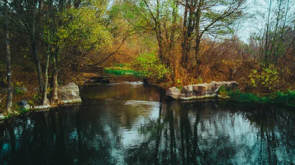 Чудовий Краєвид Річки Тече Між Деревами Водні Шляхи Сільській Місцевості — стокове фото