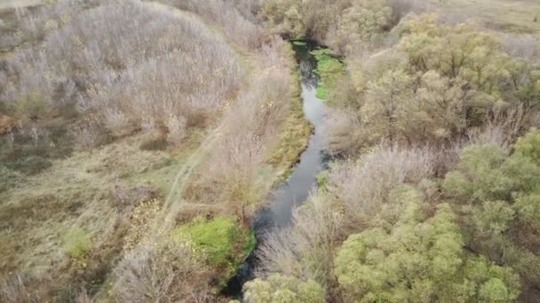 Αεροφωτογραφία Του Όμορφου Τοπίου Του Ποταμού Που Ρέει Ανάμεσα Στα — Αρχείο Βίντεο