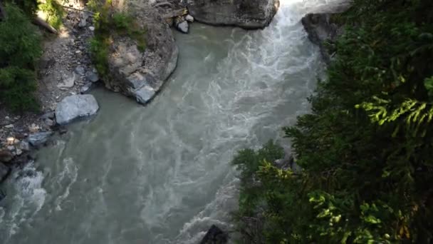 Fast river near green shore. Rapid clean stream flowing on stones near coast with green plants in countryside. — Stock Footage Fast river near green shore. Rapid clean stream flowing on stones near coast with green plants in countryside. Stock Video