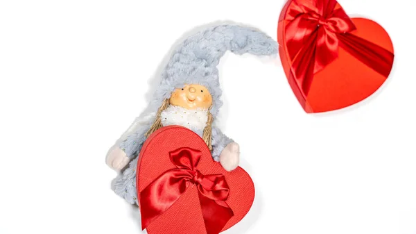 Close Cute Doll Gift Boxes Form Heart Isolated White Background — Stock Photo, Image